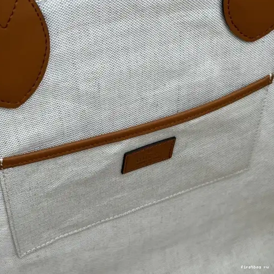 First bag ru MEDIUM GUCCI STRAW-EFFECT TOTE 0511